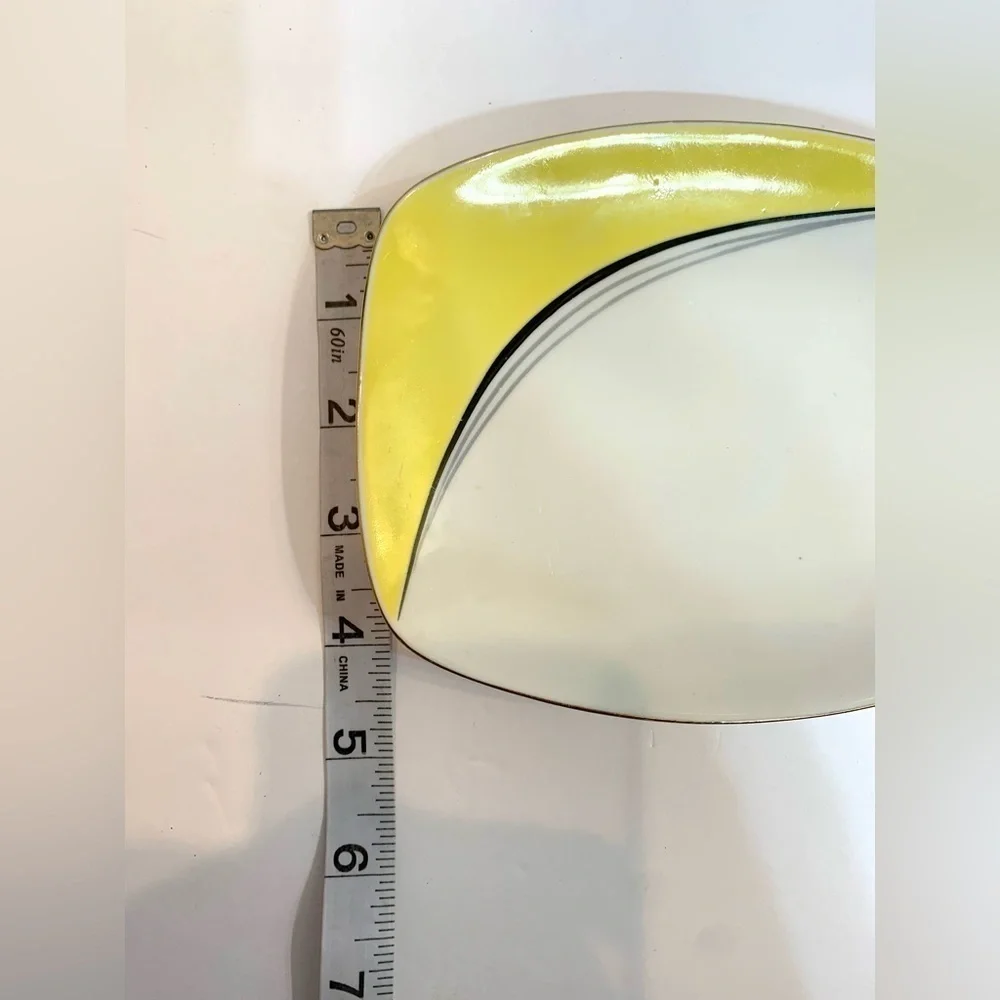 1960’s Hollohaza Yellow and White MCM Pattern Coffee Saucer/ Trinket Dish
